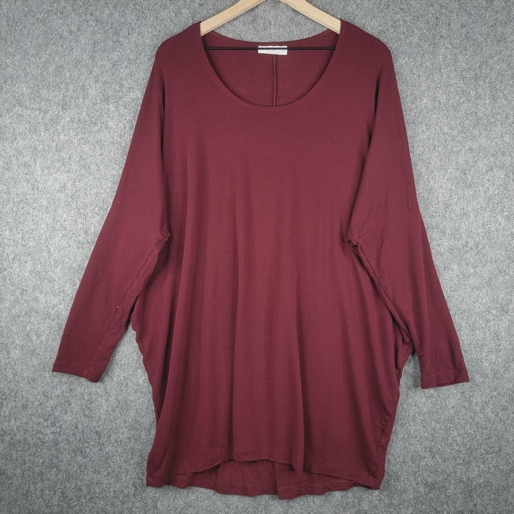 Byrn Walker Shirt Womens L Burgundy Rachelle Tunic Oversized Dolman Sleeves USA